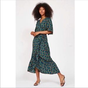 Silk and Salt Journey Maxi Wrap Dress in African Peacock Print